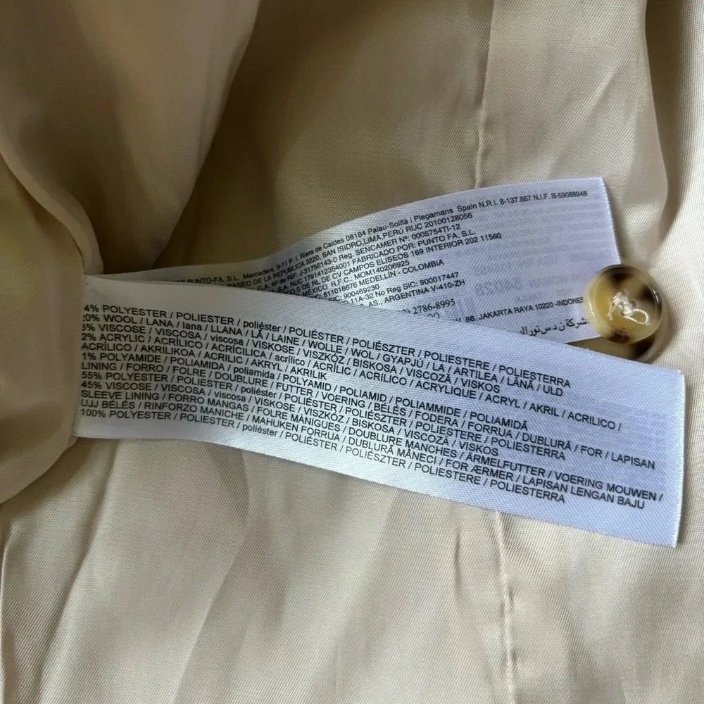 Mango Wool Blend Long Oversized Blazer Light Beige Oatmeal Size M Shoulder  Pads - Picture 7 of 9